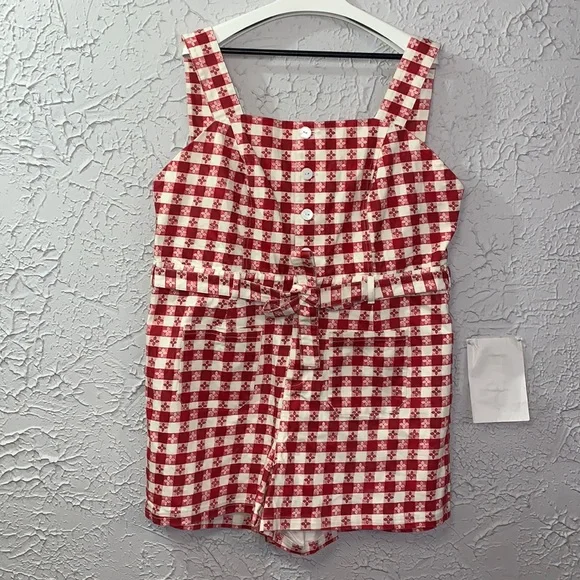 Rachel Antonoff Daisy Gingham Romper Red White Size 4 Picnic Checkered Vacation - Picture 3 of 16